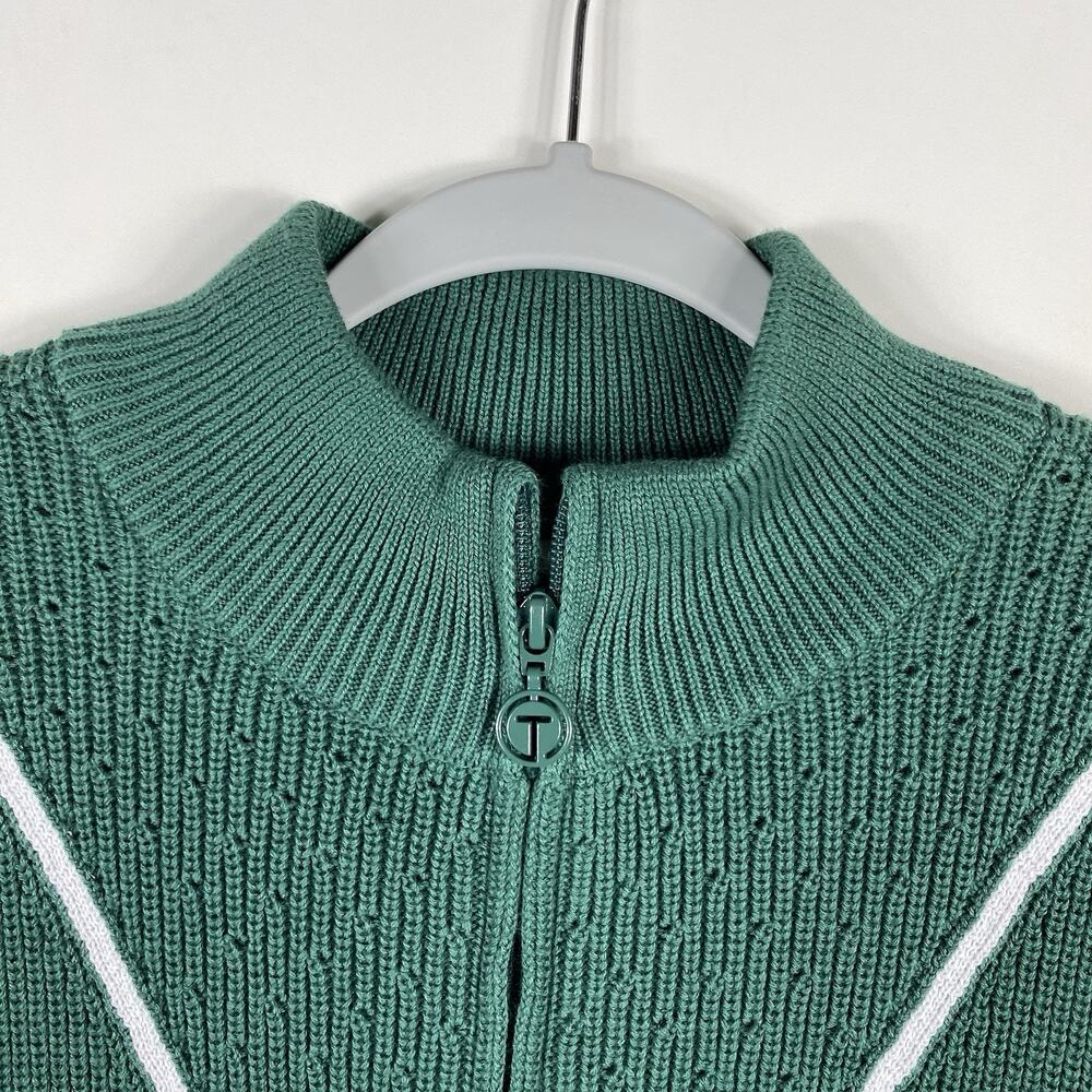T By Talbots Sweater Medium Green Chevron Coolmax Half-Zip Pullover Cotton Blend - Picture 4 of 8